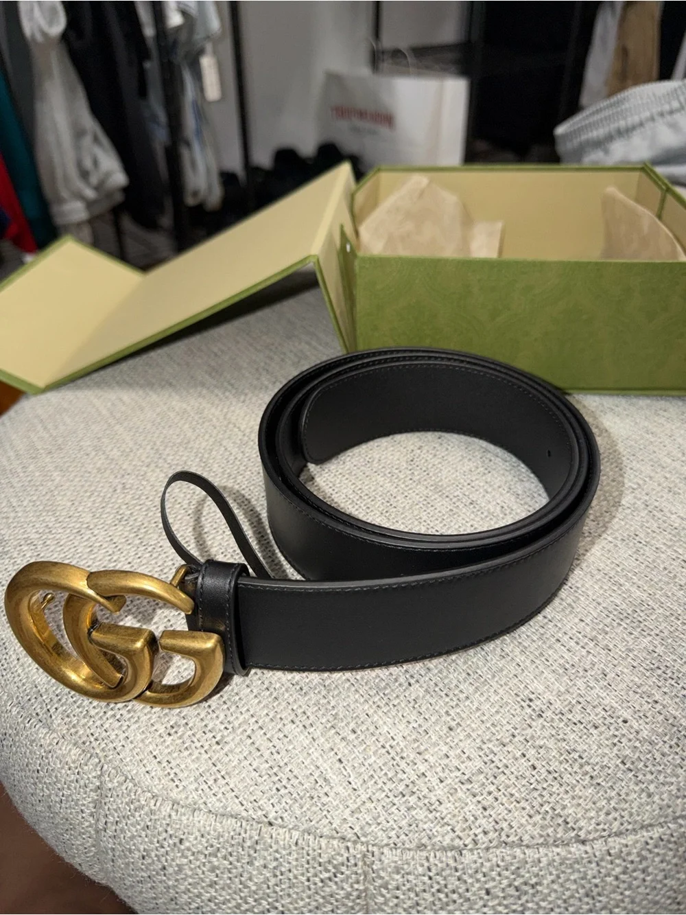 Gucci Black Leather Belt with Gold Double G Buckle NWT